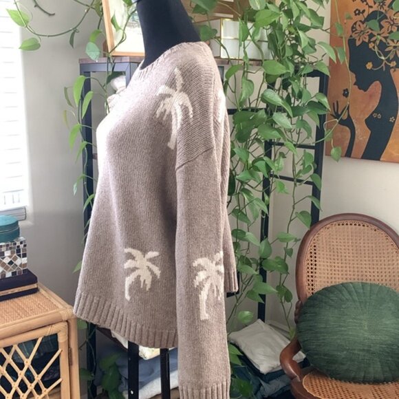 NWT Rails Zoey Oatmeal Ivory Palms Pop Over Cotton Blend Knit Sweater - M - Picture 2 of 9
